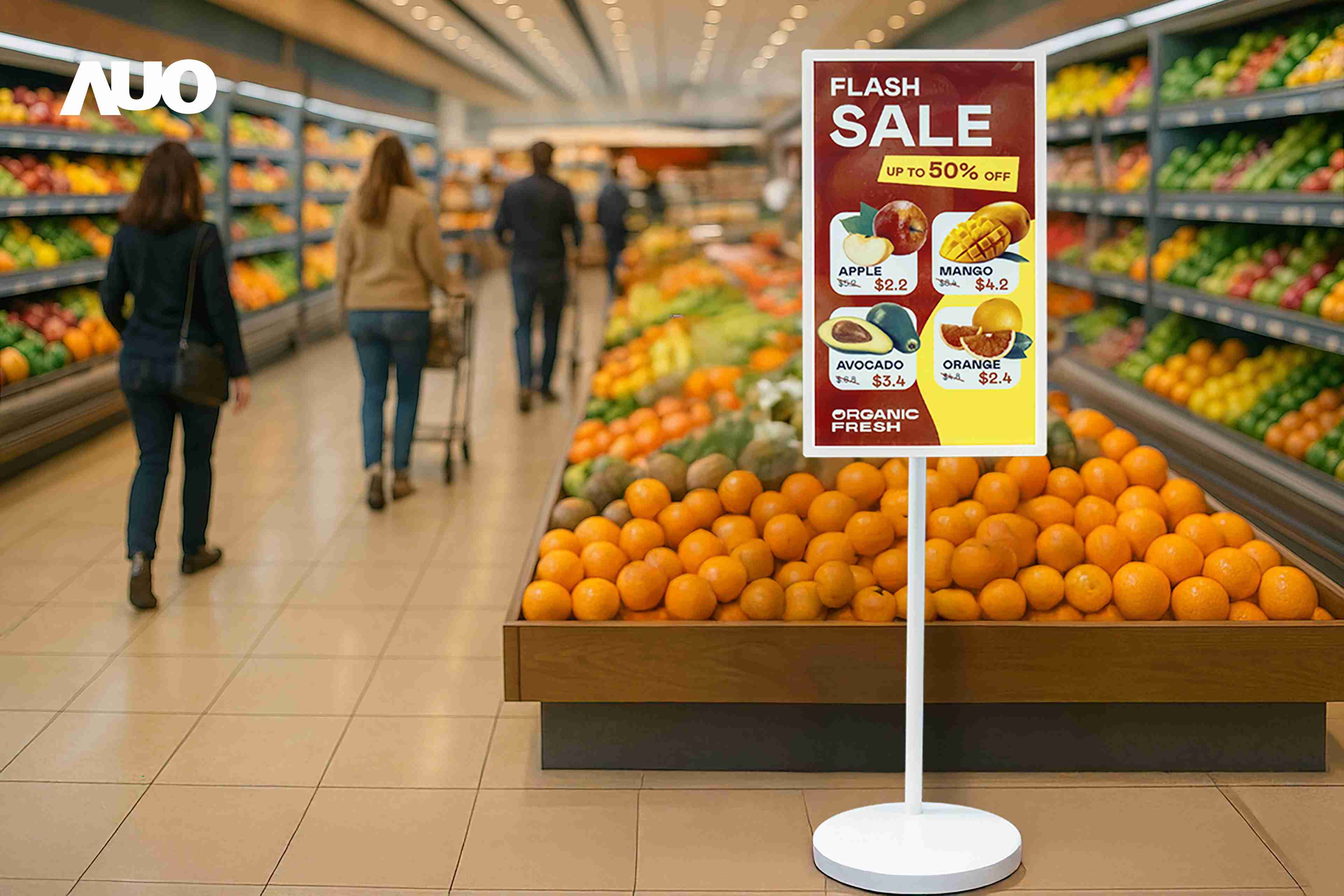 达擎首亮相低功耗、、全彩的〝aecoPost电子纸解决方案〞，，，，仅在更新画面时需要微量的电力驱动，，，无需布建电线的便捷设计，，，使其可灵活应用、、、、随意置放，，并可透过云端或行动装置app，，轻松管理及排程广告内容，，，晋升店头营销利器。。。